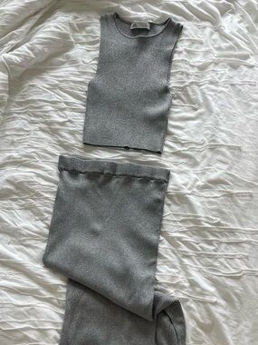 Zara Silver Set (Crop Top and Skirt Set) Brand new never worn!